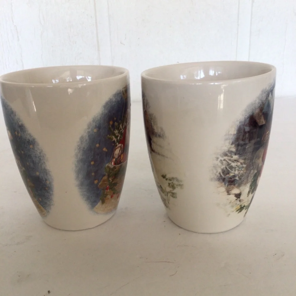 POTTERY BARN SET OF TWO NOSTALGIC SANTA MUGS
